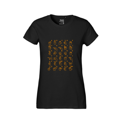 Gebärden T-Shirt Damen (schwarz + orange)