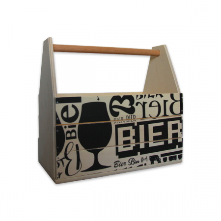 Holz-Bierkiste mit Griff und Aufdruck